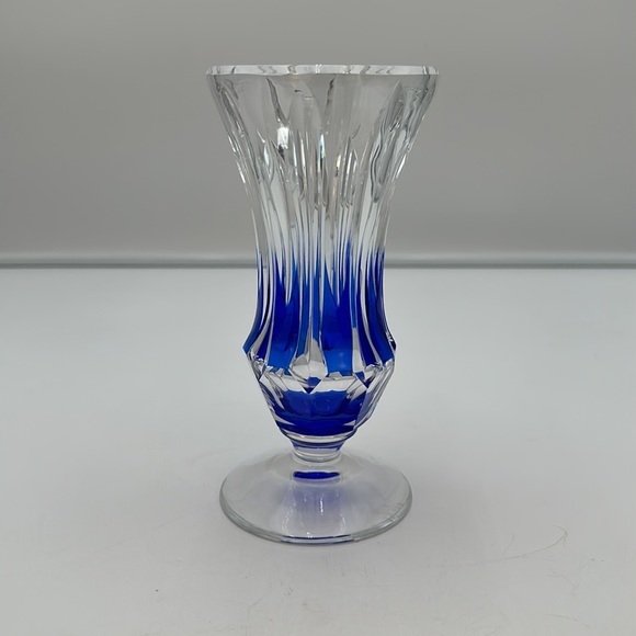 Art Deco Cobalt Blue Cut to Clear CRYSTAL VASE - Picture 4 of 16